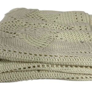 Vintage White Crocheted Afghan Blanket – Handmade Charm – 64” x 46”